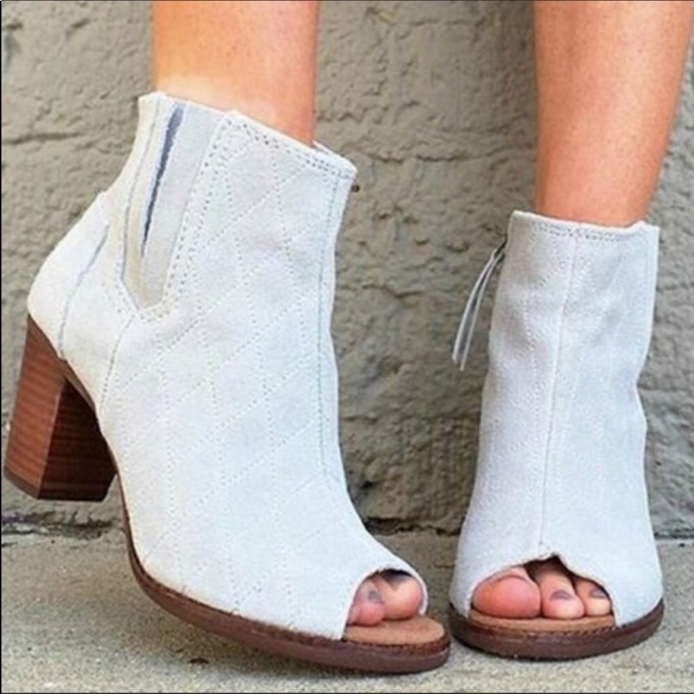 TOMS Suede Quilted Majorca Peep Toe Bootie 7.5